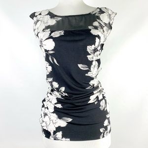 White House Black Market    USED 
Floral Sheer Top with Sheer Belt   Size XS